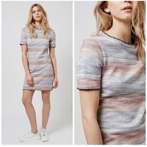 Topshop Red, White & Purple Cotton Blend Knit Dress W/ Short Sleeves Size 12
